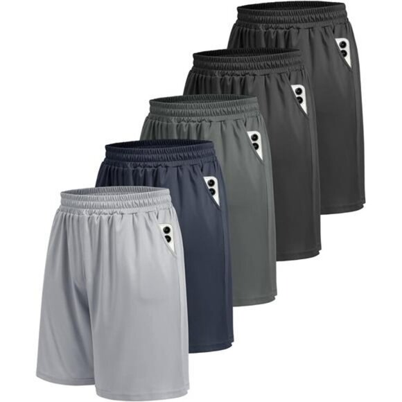 Mens Athletic Gym Shorts 5 Pack Quick Dry Running Basketball Shorts Pocket - Picture 1 of 6